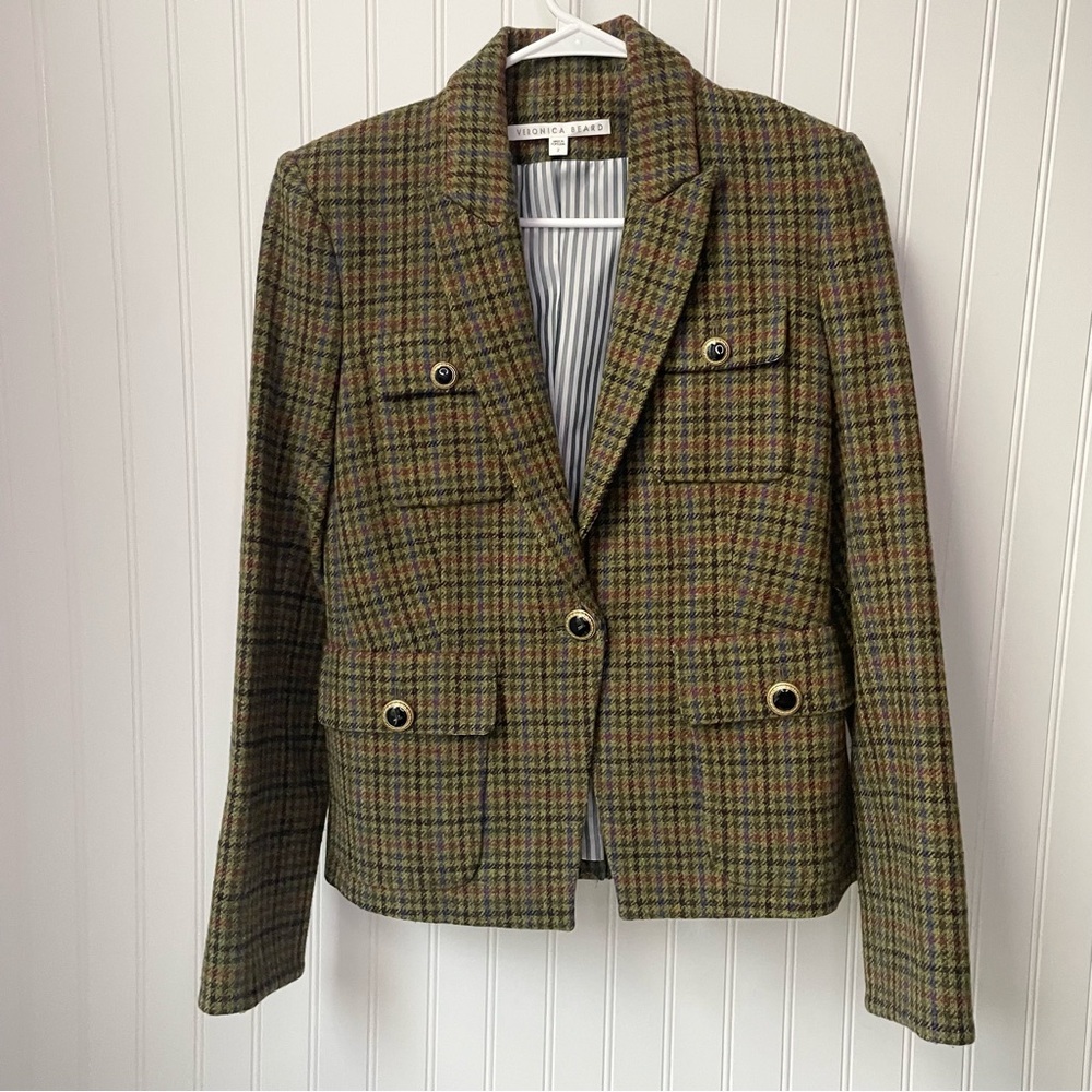 Veronica Beard Hamlin Dickey Wool Jacket Size 2 Green Plaid